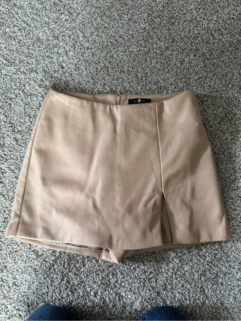 7 For All Mankind Faux Leather Skort in Tan